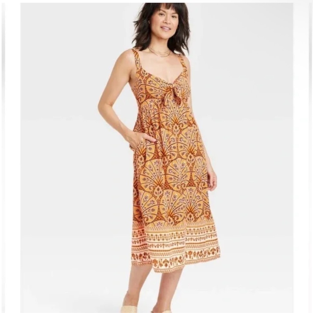 Knox Rose Dress Tie Front Midi Orange Women's size medium